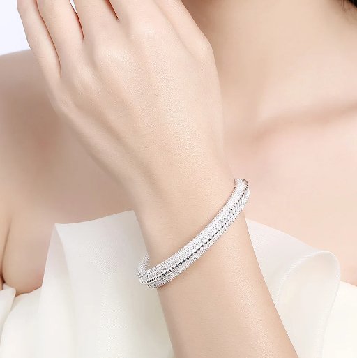 Sterling Silver Woven Mesh Bangle Bracelet