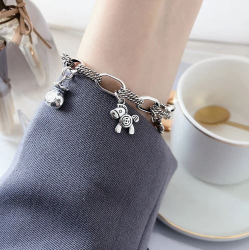 Trendy Little Horse & Flower & Wallet 925 Sterling Silver Bracelets