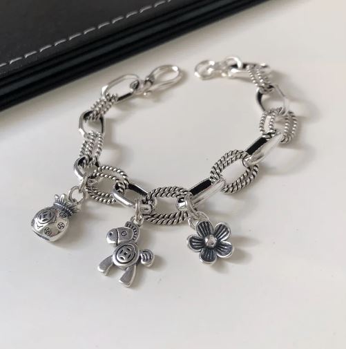 Trendy Little Horse & Flower & Wallet 925 Sterling Silver Bracelets